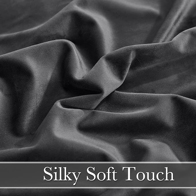 RYB Home Back Tabs Velvet Curtains for Living Room 108 inches - Classic Grey Window Drapes Room Darkening Thermal Insulated Panels for Bedroom Home Office, W52 x L108 inches, 2 Pieces