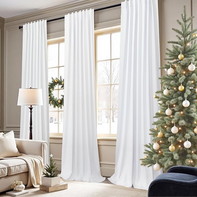 Long Curtain for Living Room 2 Panel Burg Custom 105 Inch Length Light Blocking Decorative White Lace Vintage Cute Blackout Curtain for Bedroom Aesthetic Thermal Dark Out Drape Heavy Duty Fabric Thick