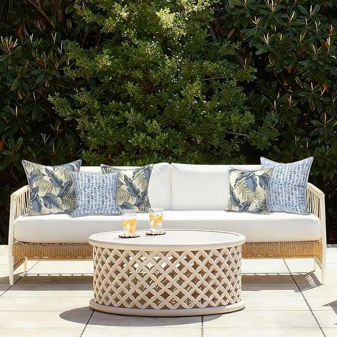 LVTXIII Outdoor/Indoor Throw Pillows, Decorative Patio Accent Pillows, Fluffy Water Repellent Garden Cushions for Home Patio Coach Sofa Use, 16×16 Inch, Pack of 2, ‌Lush Palm Blue