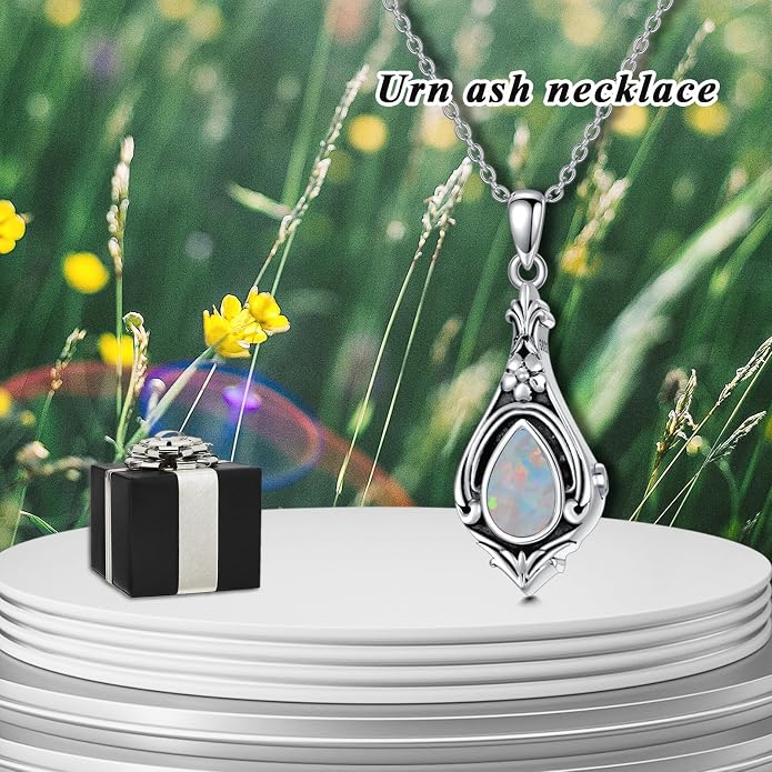 Seiyang Urn Necklace for Ashes 925 Sterling Silver with Birthstone Cremation Jewelry Keepsake Ashes Pendant Necklace Memorial Jewelry for Women Loved One