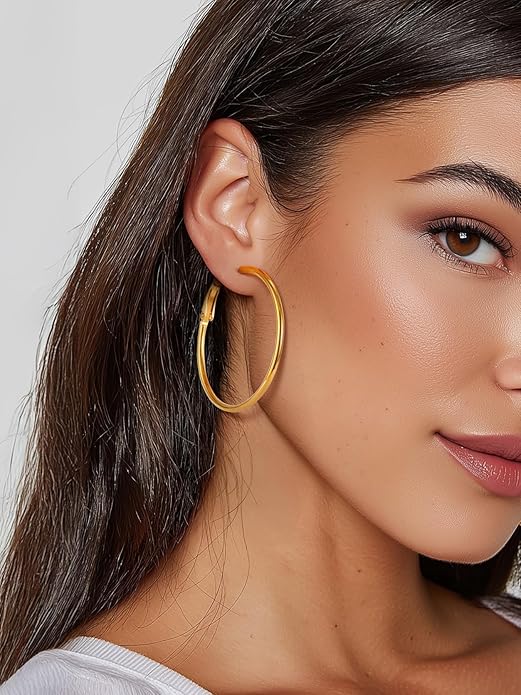 KeyStyle Gold Hoop Earrings for Women, Stainless Steel Hoops Earring Lightweight Loops, 2 mm Thick Hypoallergenic Circle Endless Thin Hoop (20/30/40/50/60/70/80/90/mm)