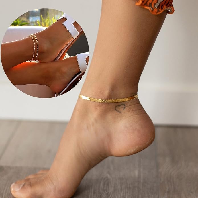 DEARMAY Gold Anklets for Women Waterproof, Non Tarnish14K Gold Plated Ankle Bracelets Set Stack, Summer Beach Jewelry Gifts for Vacation, Bikini Outfits for Women Mom Her