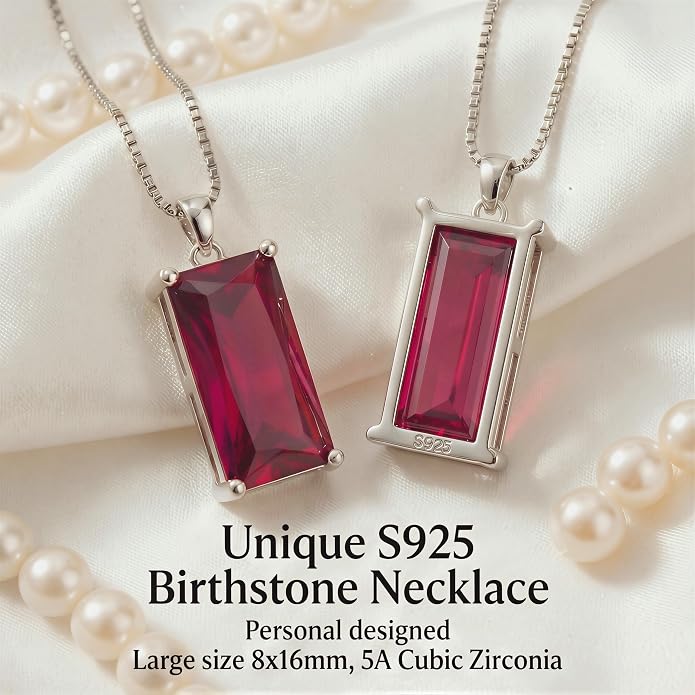 8mm x 16mm Square Birthstone Pendant Necklace – Fashion charming Sterling Silver Gift for women