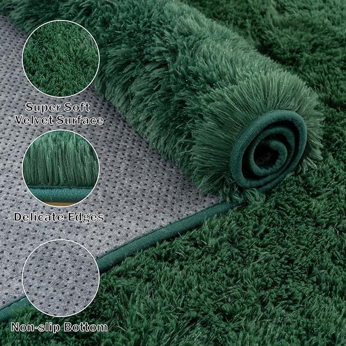 Large Area Rugs for Living Room Bedroom 4x6 Dark Green Shag Rugs | Ultra Soft Fluffy Shaggy Plush Fuzzy Modern Indoor Throw Floor Carpet for Kids Girls Boys Dorm Nursery Home Decor Aesthetic