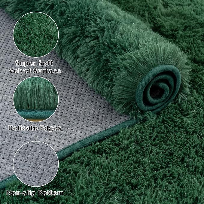 Large Area Rugs for Living Room Bedroom 8x10 Dark Green Shag Rugs | Ultra Soft Fluffy Shaggy Plush Fuzzy Modern Indoor Throw Floor Carpet for Kids Girls Boys Dorm Nursery Home Decor Aesthetic