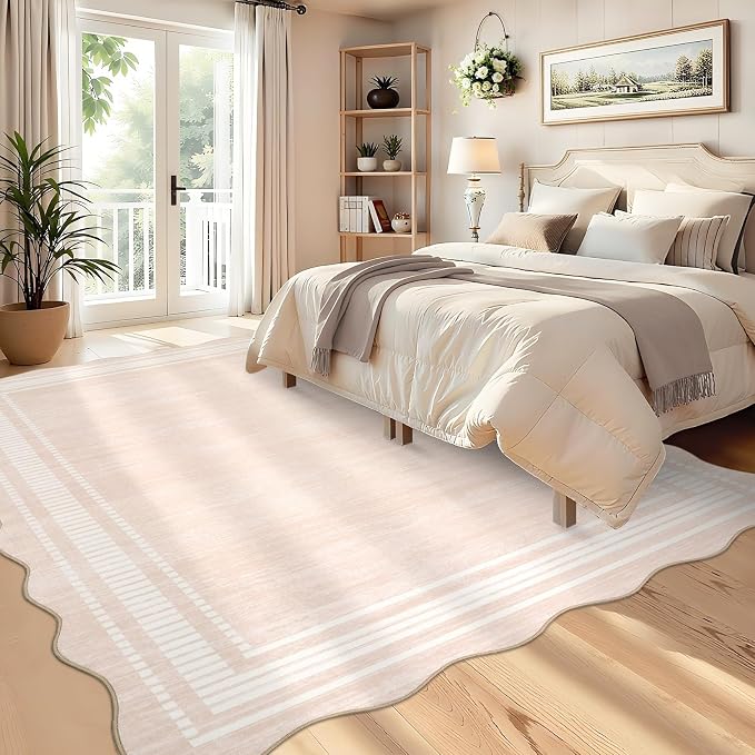 Garvee Washable Scalloped 5x7 Rug Living Room Rugs 5x7 Non-Slip Washable Solid Neutral Carpet, Modern Scalloped Rug Indoor Faux Wool Floor Mats for Bedroom Playroom Dining Room Office, Natural Ivory | Rugs for Living Room, Non-Slip Soft Carpet for Bedr...
