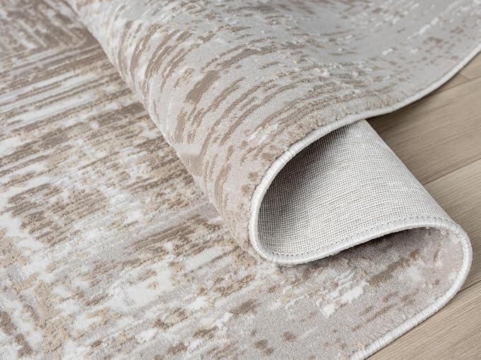 Amy Modern Abstract Area Rug for Living Room, 5x7 Contemporary Textured Geometric Beige Neutral Rug, Stain Resistant Non-Shedding Carpet for Bedroom, Dining Room or Kitchen (5' x 7', Beige)
