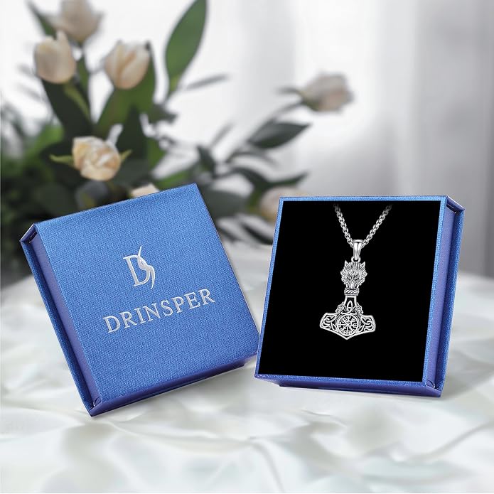 Viking Mjolnir Thors Hammer Necklace Norse Thor Talisman Amulet Pendant 925 Sterling Silver 18k Gold Plated Viking Jewelry Gifts for Men Women