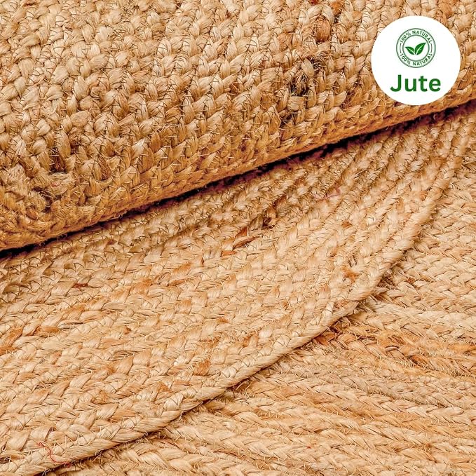 Handcrafted Jute Braided Rug 8 Feet Round - 100% Natural Jute Area Rug - Rustic Farmhouse Boho Accent Rug for Living Room Bedroom Kitchen Entryway Reversible Handwoven Floor Rug