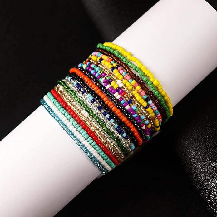 3-20Pcs Handmade Bohemian Summer Beach Beads African Ankle Bracelet for Women Adjustable Boho Colorful Seeds Stretch Barefoot Sandal Foot Anklet Jewelry
