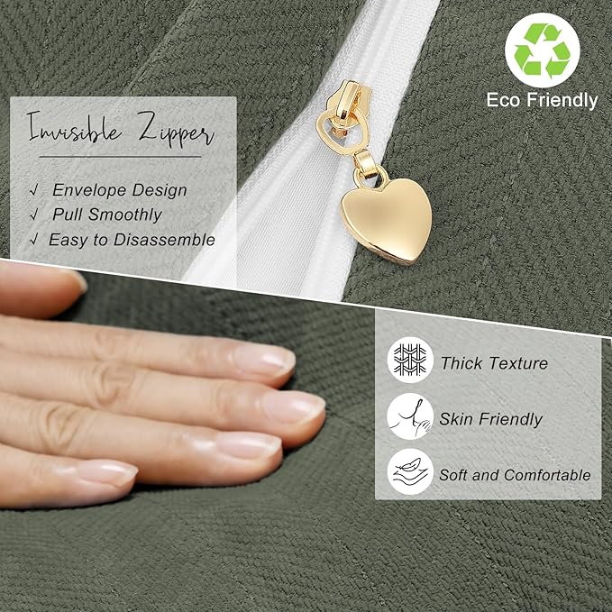 ZWJD Army Green Pillow Covers 24x24Set of 2 Chenille Throw Pillow Covers with Elegant Design Soft and Luxurious Decorative Pillows for Couch, Bed, Home Decor