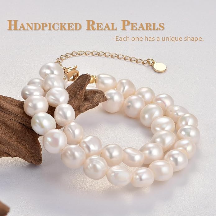 Natural Freshwater Baroque Pearl Necklace 14K Gold Plated Dainty Choker Necklace for Women Girls Snake Chain/Cuban Link/Paperclip/Ball Beaded Chain/Tennis Chain Fashion Jewelry for Gift