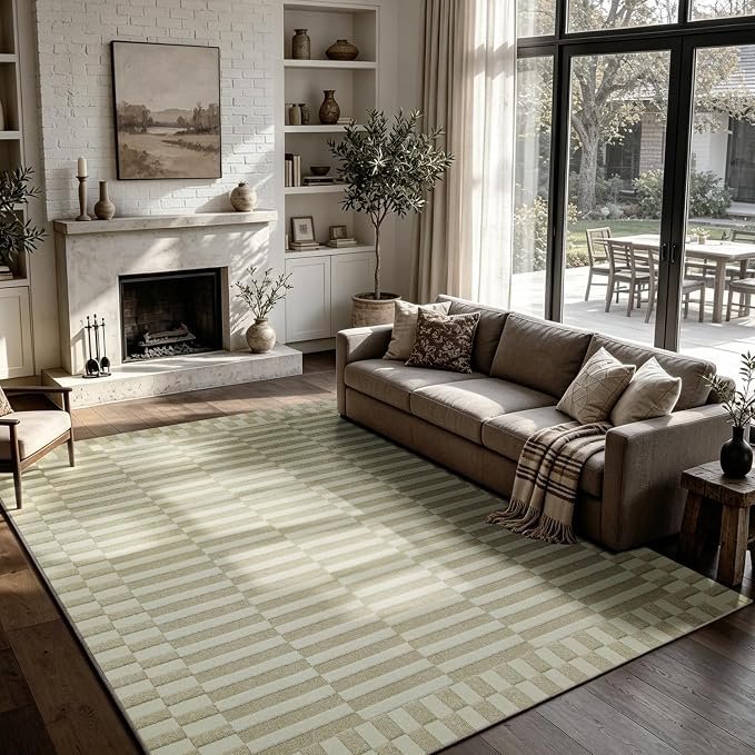 Washable Rugs 8x10 Area Rugs for Living Room,Bedroom,Dining Room-Neutral Morocco Rugs with Non Slip Backing,Large Soft Carpet for High-Traffic Areas Nursery Farmhouse Home Office (Beige Brown)