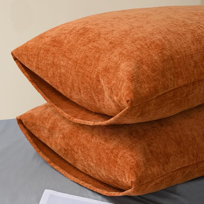 CaliTime Fall Throw Pillow Covers Decorative 20 X 26 Inches Pack of 2 Cozy Chenille Standard Pillow Shams Cases for Couch Sofa Bed Living Room Home Burnt Orange