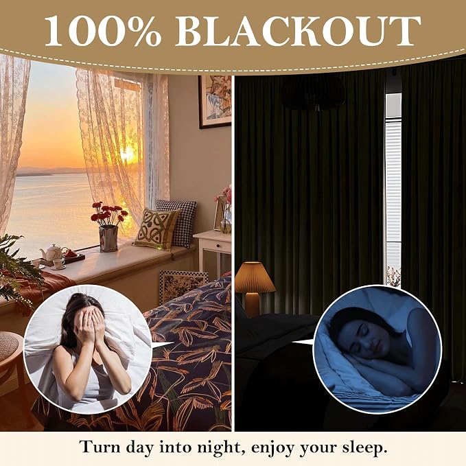 RYB HOME 100% Blackout Beige Linen Blackout Curtains, Thermal Insulated Privacy Protect Linen Blend Back Tab Window Curtains for Dining Room Sliding Glass Door, 52" W x 96" L, 2 Panels Set