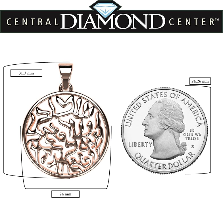 Central Diamond Center Shema Israel Full Hebrew Prayer Pendant Necklace in Solid Sterling Silver