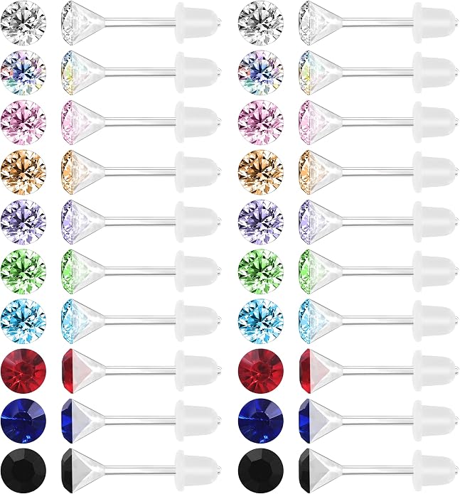 AoedeJ 40 Pcs Colorful Earrings Cubic Zirconia Earrings Studs Hypoallergenic With Plastic Post For Women Multipack
