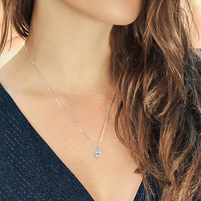 Gem Stone King 7MM Round Gemstone Birthstone Pendant Necklace For Women | 925 Sterling Silver | With 18 Inch Silver Chain | Fine Jewelry Gifts for Women Her Mom Wife