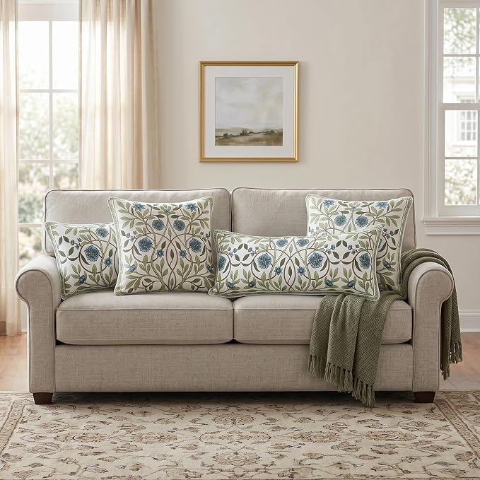 ISAENNE Designer Vintage Linen Throw Pillow Cover,28"x12"-Mosella A | French Elegant Rectangle Decor Pillow Cover,Concealed Zipper Design,Floral Pattern,Sofa,Bedroom,Living Room,Lounge Chairs