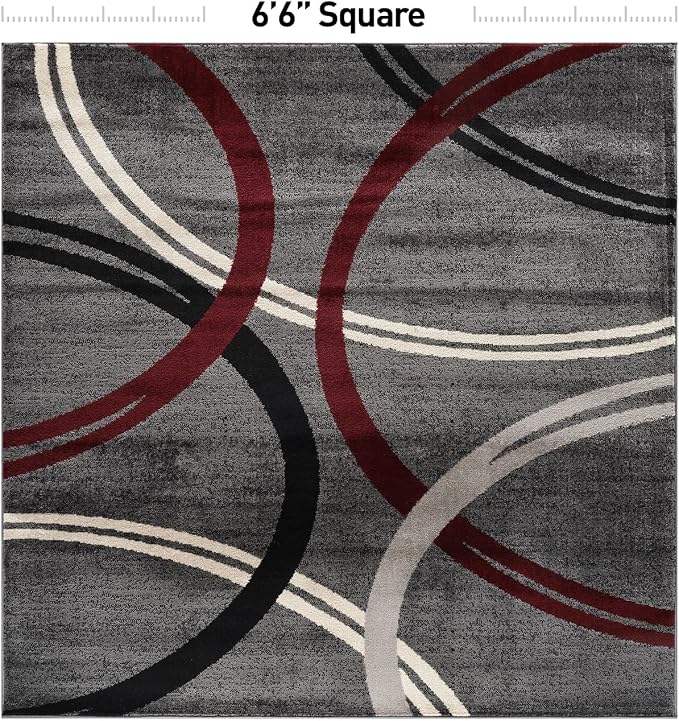 Rugshop Wavy Circles Modern Non-Shedding Square Rug Red 6'6" x 6'6"