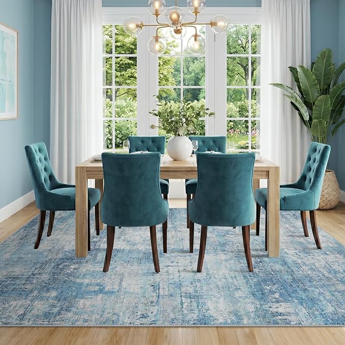 RELEANY Washable Area Rugs 5'x7' Non-Slip Modern Abstract Soft for Living Room Entryway Bedroom Kitchen, Print Pattern, Blue Teal