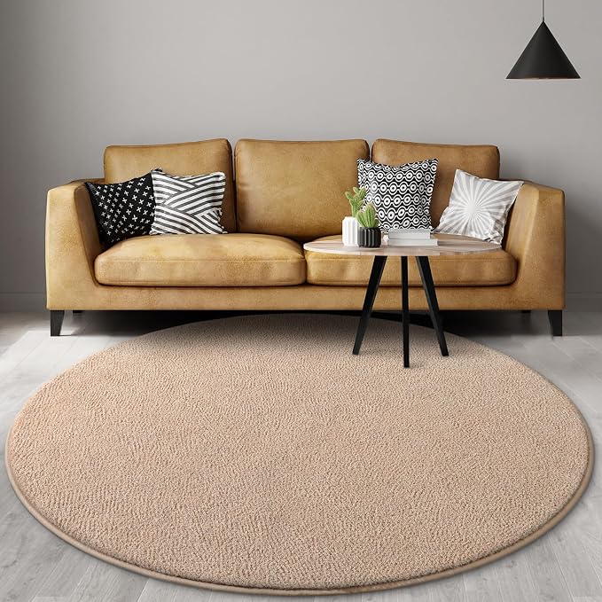Gifeas Ultra Soft Round Area Rugs for Living Room Bedroom, 4x4 Feet Beige Thickened Memory Foam Modern Indoor Circle Carpets, Non-Slip Comfy Circular Rug for Boys Girls Nursery Room Home Decor