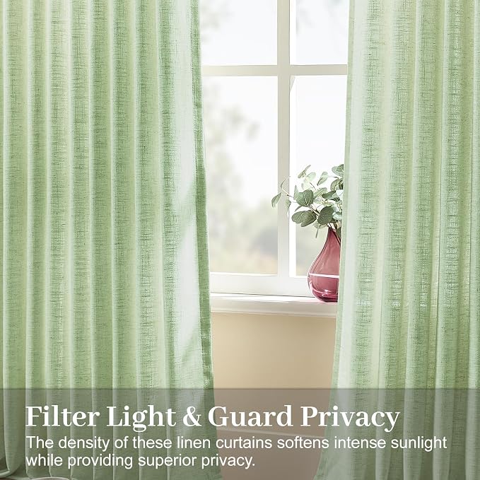 Sage Green Pinch Pleated Curtains 90 Inch Length 2 Panels for Living Room, Light Filtering Semi Sheer Pleated Curtain with Rings Memory Trained Modern Back Tab Drapes for Bedroom Office, 40x90