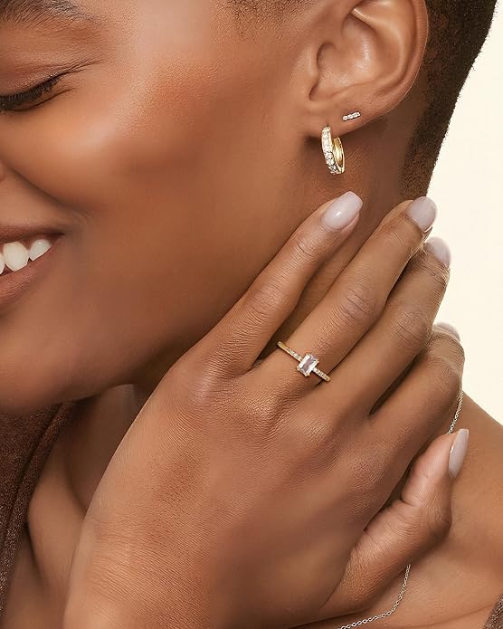 YeGieonr Birthstone Stackable Rings for Women Dainty Gold Rings with Baguette Cubic Zirconia, Non Tarnish Thin Band Ring, 14k Gold Plated Pinky Rings Jewelry Gift
