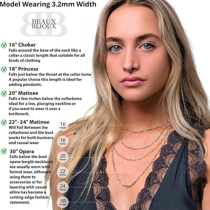 Paperclip Chain Necklace for Women | Sterling Silver or 14K Gold Plated | 2.8mm 3.2mm 5.5mm | 16–30 Inch Italian Link Layering Chain