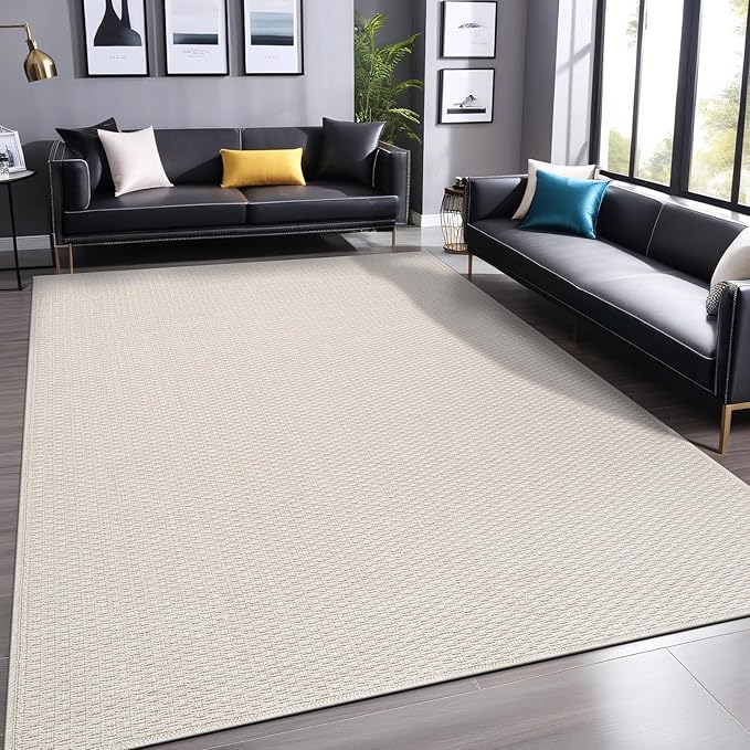 Luul Home Easy Jute Rugs 8x10 White Color Living Room Indoor Outdoor Area Rug for Patio Farmhouse and Kitchen Rug High Traffic Easy to Clean Washable Solid Boho Woven Design Outside Carpet (8 x 10)