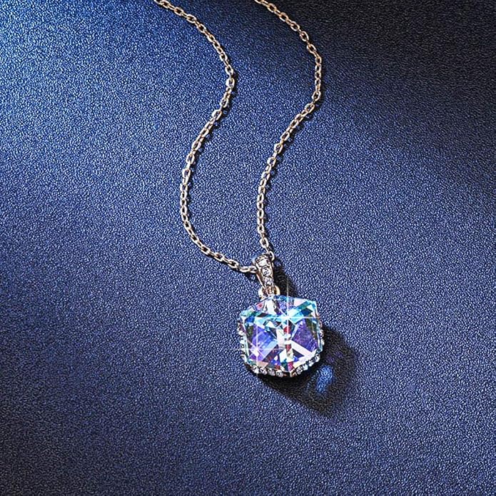 EVEVIC Color Changing Cubic Austrian Crystal Pendant Necklaces for Women 14K Gold Plated Hypoallergenic Jewelry