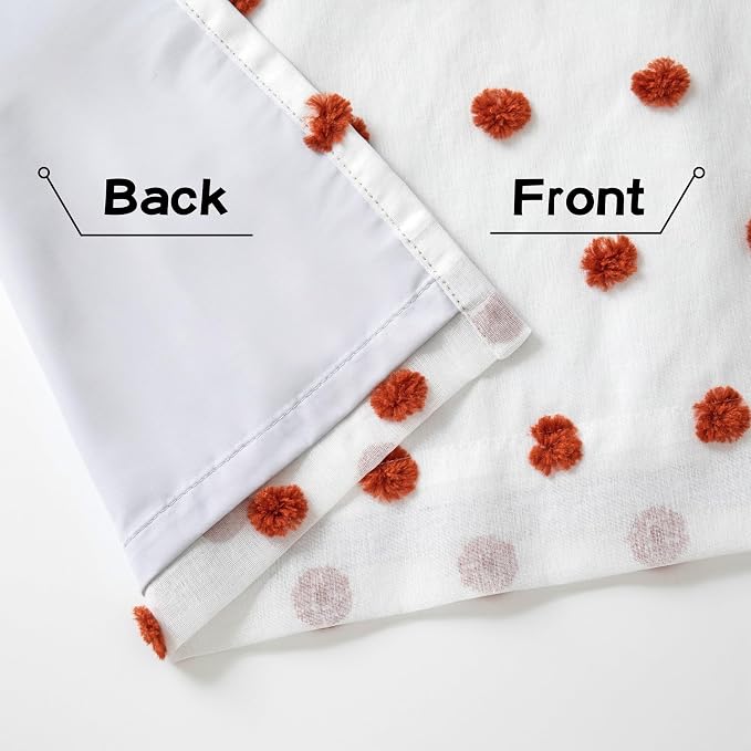 MYSKY HOME Boho Blackout Curtains 84 Inches Long for Bedroom 100% Room Darkening Curtain for Living Room Grommet Thermal Insulated Window Drapes with Terracotta Pom Pom Sheer 52W x 84L, 2 Panels