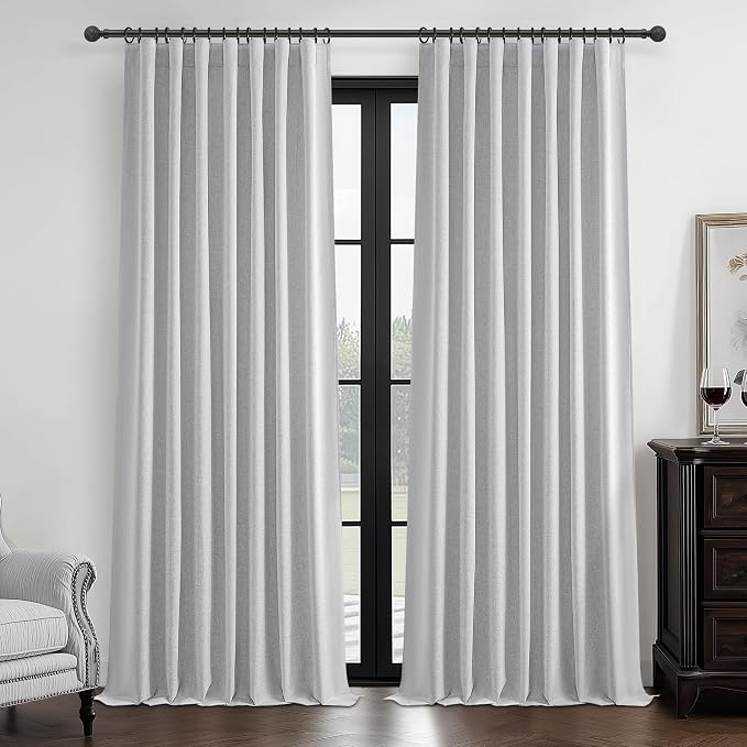 Light Gray 100% Blackout Linen Curtains 120 Inches Extra Long 2 Panels Set for Kids Boys Room,Modern Pleated Ceiling Track Curtain for Large Window Drapes Heavy Thermal Privacy for Nursery(50"Wx120"L)