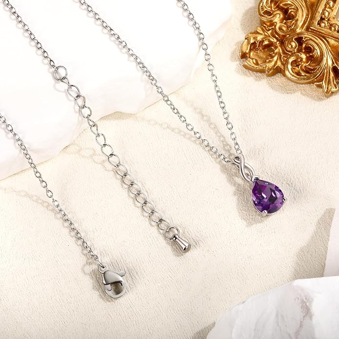 VOLUKA Created Opal/Amethyst/Mystic Topaz Pendant Necklace for Women,18K White/Rose Gold Plated Chain Wedding Engagement Jewelry Gift