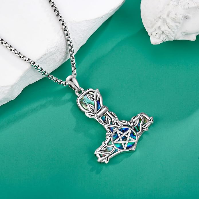 Thors Hammer Necklace Sterling Silver Tree of life Mjolnir Pendant Vegvisir Jewelry Gifts for Women Men