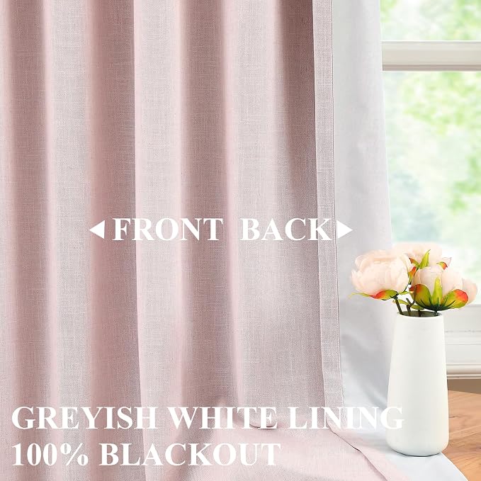 Vision Home Soft Pink Pinch Pleated Full Blackout Curtains Linen Blended Room Darkening Curtain Panels 120 inch for Living Room Bedroom Thermal Insulated Pinch Pleat Drapes with Hooks 40" Wx120 Lx2