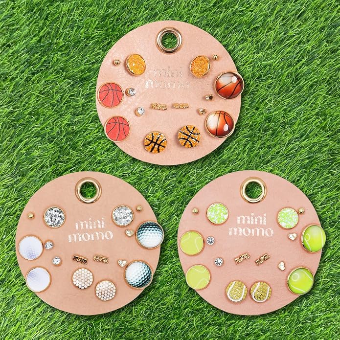 Sports Earring Set for Women Multi Pairs Assorted Multipack - Stud Earrings Jewelry Gift for Sports Mom Football, Baseball, Basketball, Soccer Team
