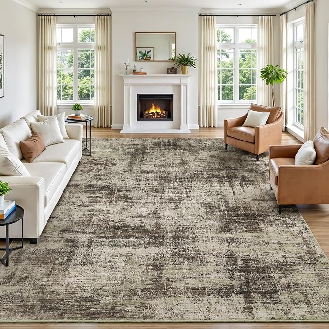 Lofus 8x10 Area Rug for Living Room, Brown Abstract Large Rugs with Non-Slip Backing, Neutral Modern Washable Carpet for Bedroom Dining Room Home Office Nursery Indoor