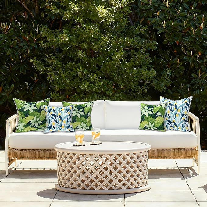 LVTXIII Outdoor Throw Pillows Set of 2, Patio Waterproof Pillows Fade Resistant Accent Pillows for Home and Garden Furniture Decoration, 16"x16", Jungle Leaves