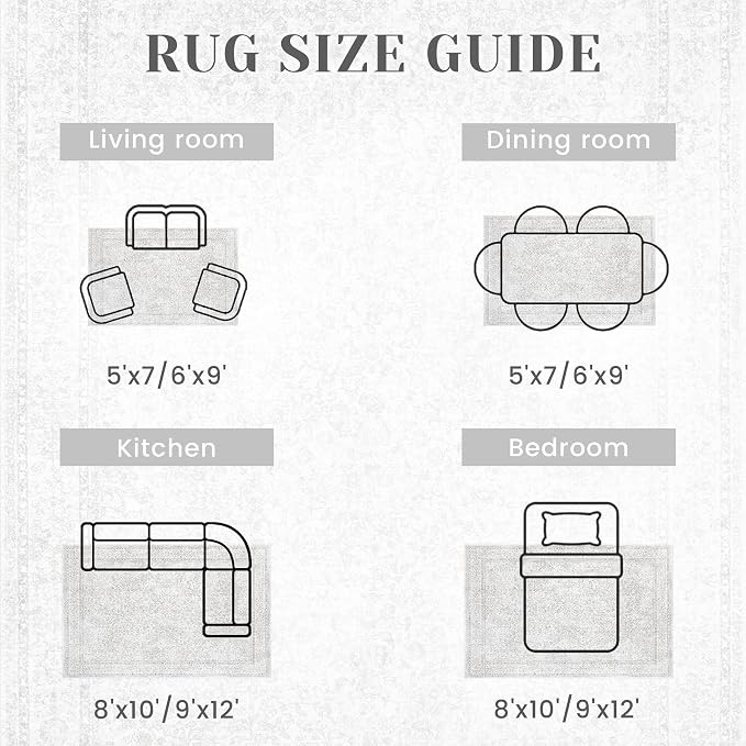 10x14 Area Rugs for Living Room: Washable Large Vintage Floral Rug Low Pile Non-Slip Boho Carpet for Bedroom Home Office Dining Room (FloralGrey, 10'x14')