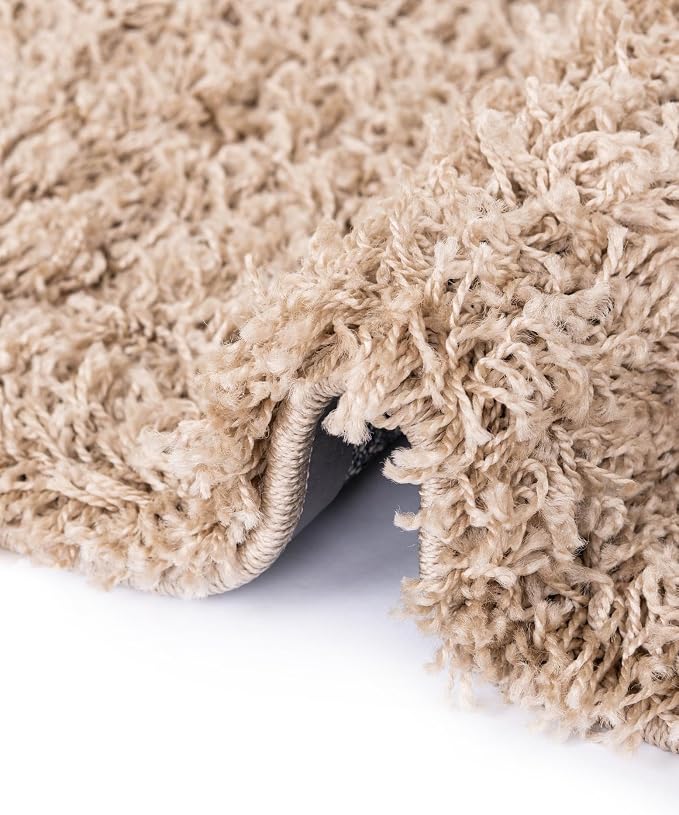 Unique Loom Solid Shag Collection Area Rug (7' 10" x 10' Rectangle, Taupe) | Modern Solid rug, stain and water resistant, doesn't shed, easy to clean, kid and pet friendly. Ideal for the living room.