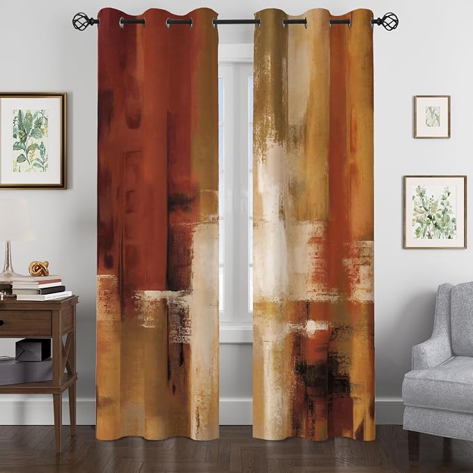 Asuexpect Burnt Orange Curtains 2 Panels Abstract Rust Curtain Room Darkening Grommet Window Drapes Modern Decorative Window Treatments for Bedroom Living Room, 42x84 Inches