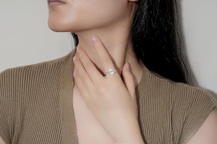 Step Forward 925 Sterling Silver Adjustable Initial Ring for Women | Non Tarnish Letter Rings for Lady | Alphabet Heart Thumb Rings | Capital Letter Jewelry Gifts
