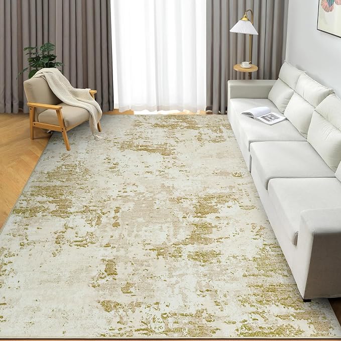 ROYHOME Modern Abstract Area Rug 6x9 Non Slip Non Shedding Rug Low Pile Stain Resistant for Bedroom Living Room,Golden Grey