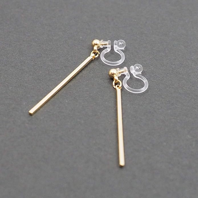 Comfortable Stick Invisible Clip On Earrings Gold Dangle Long Waved Threader Bar Clip-On Non Pierced Earrings Silver For Women,…