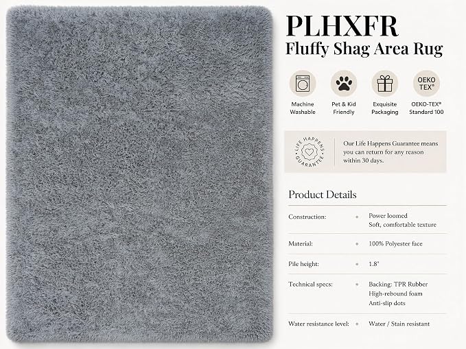 Area Rug for Living Room Bedroom: 9x12 Grey Soft Fluffy Shag Upgrade Non-Slip High Pile Carpet Large Fuzzy Plush Indoor Floor Decor Shaggy Rug for Kid Boys Girls Dorms Playroom Nursery Modern Home