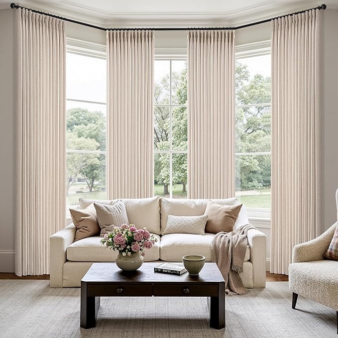 MIULEE Pinch Pleated Thick Linen Curtains 40x90 Inches 4 Panels Set, Linen | Back Tab, Memory Trained, Pinch Pleat, Semi Sheer, Light Filtering Curtains, Window Drapes for Living Room Bedroom
