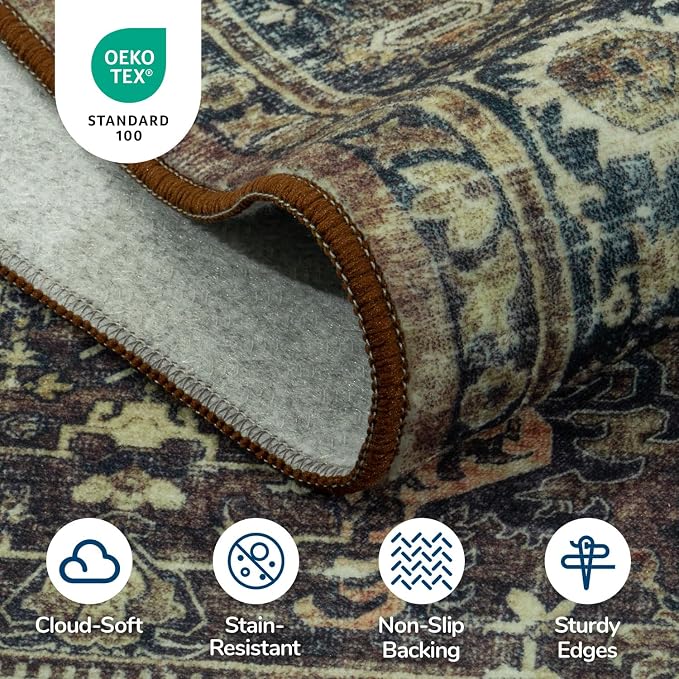 Lessymo Washable Area Rug for Living Room,8x10 Dark Brow Large Rugs with Non-Slip Backing,Soft Boho Carpets for Bedroom Dining Room Nursery Home Office