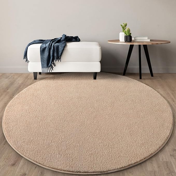 Gifeas Ultra Soft Round Area Rugs for Living Room Bedroom, 5x5 Feet Beige Thickened Memory Foam Modern Indoor Circle Carpets, Non-Slip Comfy Circular Rug for Boys Girls Nursery Room Home Decor