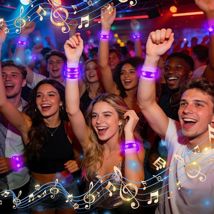 24 Pack Light UP Bracelets Sound Activated Flashing Wristbands Music Control Glow in the Dark Bracelets for Rave Game Prizes Carnival Concerts Night Events Mardi Gras Party Favors
